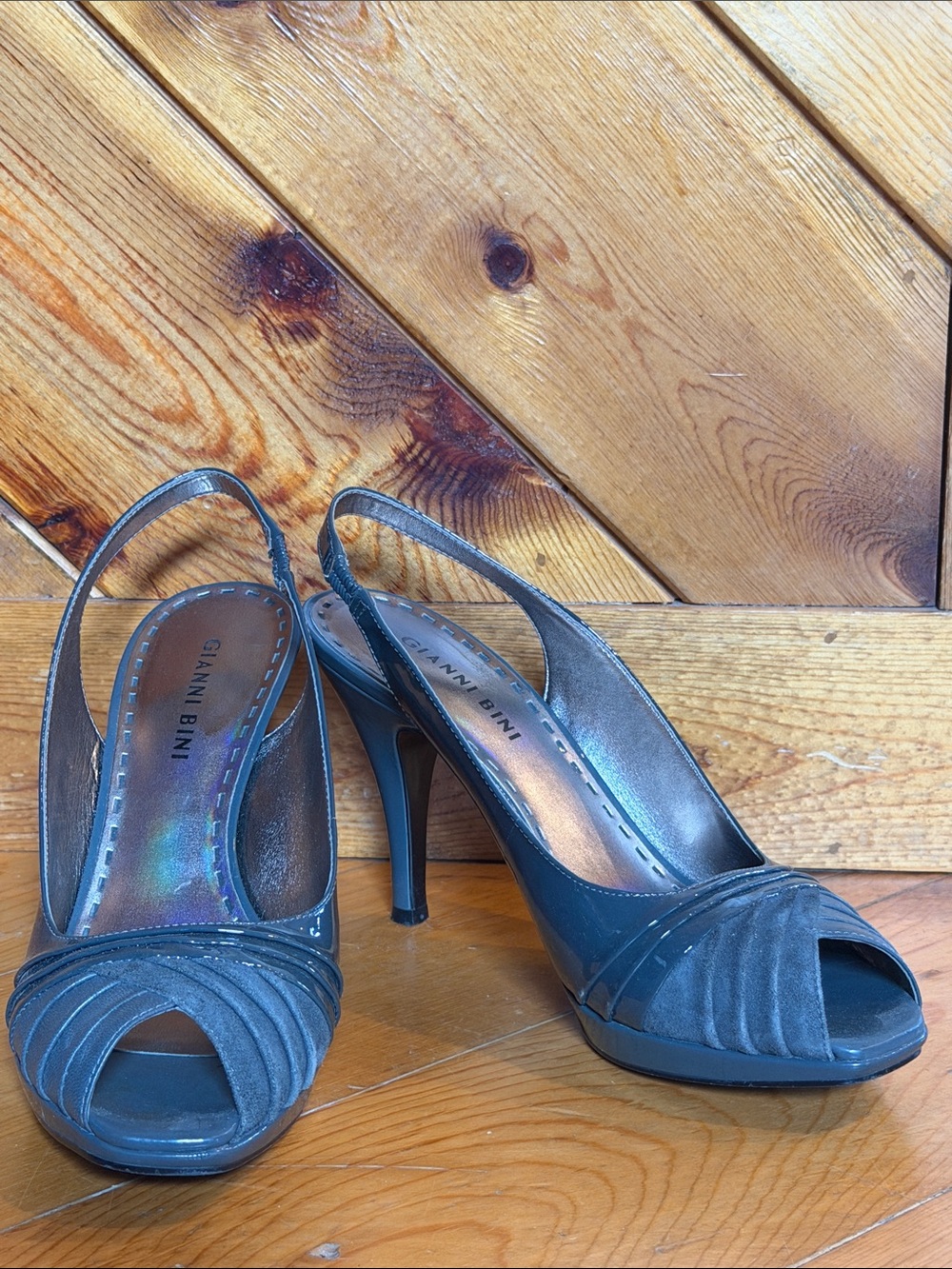 Gianni Bini Grey Peep-Toe Slingback Heels